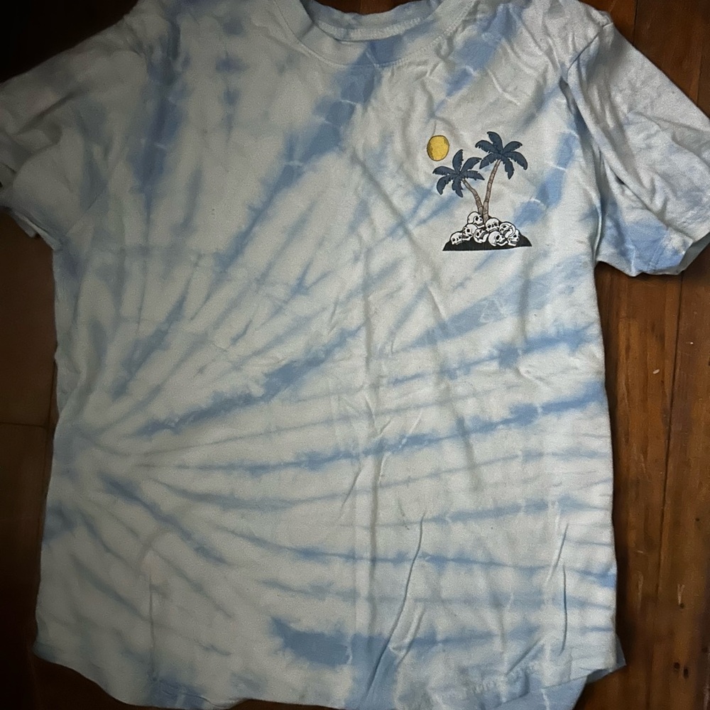Blue Tie-Dye Tee with Palm Graphic
